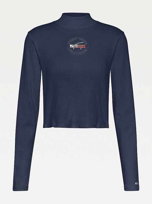 Tommy Hilfiger Cropped Fit Long Sleeve Póló Női Kék | TH752ULI