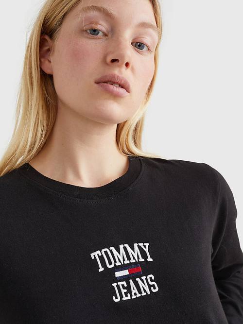 Tommy Hilfiger Cropped Logo Long Sleeve Póló Női Fekete | TH105NTY