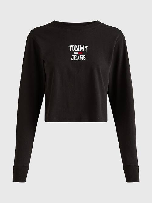 Tommy Hilfiger Cropped Logo Long Sleeve Póló Női Fekete | TH105NTY