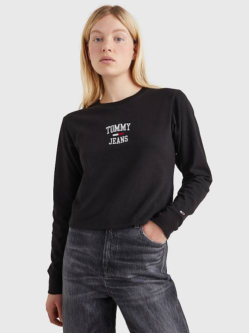 Tommy Hilfiger Cropped Logo Long Sleeve Póló Női Fekete | TH105NTY