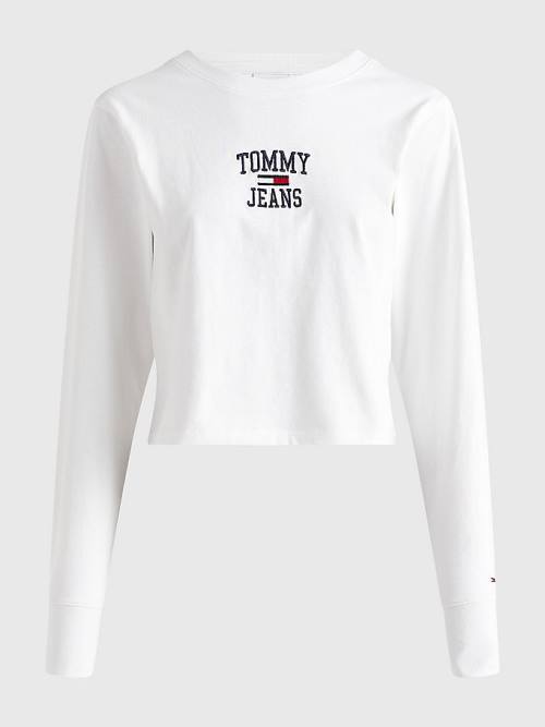 Tommy Hilfiger Cropped Logo Long Sleeve Póló Női Fehér | TH459BPC