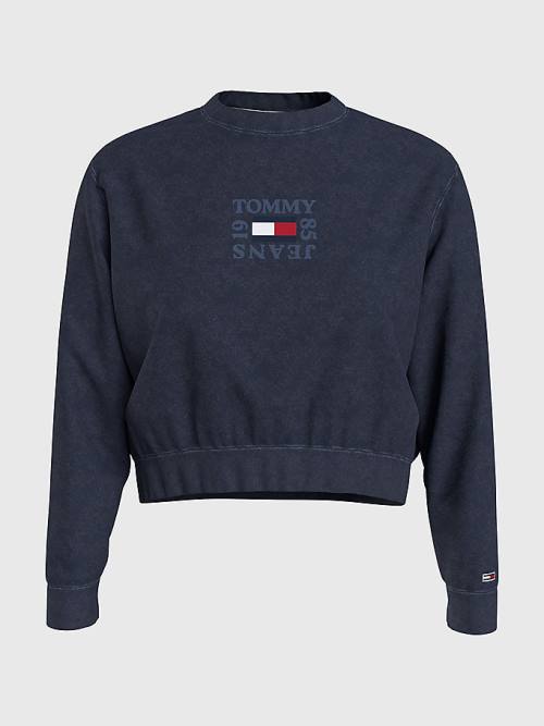 Tommy Hilfiger Cropped Logo Pulóver Női Kék | TH083ERP