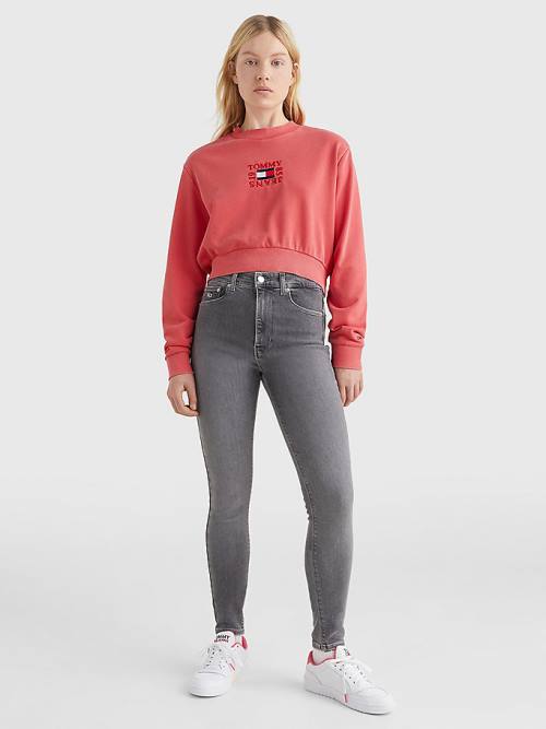 Tommy Hilfiger Cropped Logo Pulóver Női Piros | TH192AWH