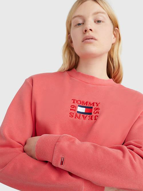 Tommy Hilfiger Cropped Logo Pulóver Női Piros | TH192AWH