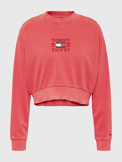 Tommy Hilfiger Cropped Logo Pulóver Női Piros | TH192AWH