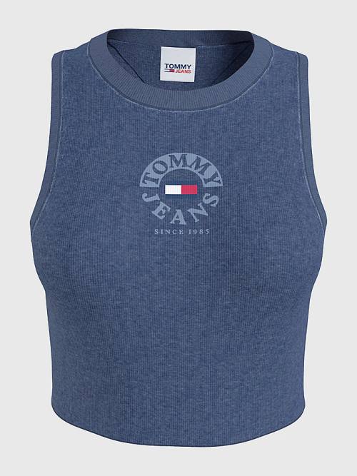 Tommy Hilfiger Cropped Logo Tank Top Póló Női Kék | TH694PNI