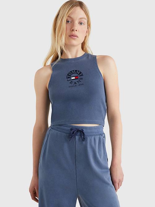 Tommy Hilfiger Cropped Logo Tank Top Póló Női Kék | TH694PNI