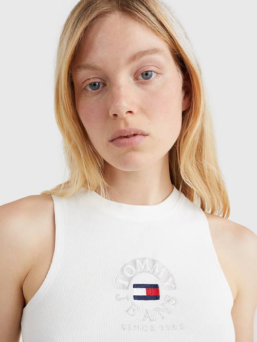 Tommy Hilfiger Cropped Logo Tank Top Póló Női Fehér | TH921XZF