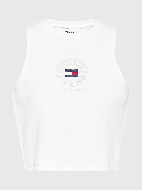 Tommy Hilfiger Cropped Logo Tank Top Póló Női Fehér | TH921XZF