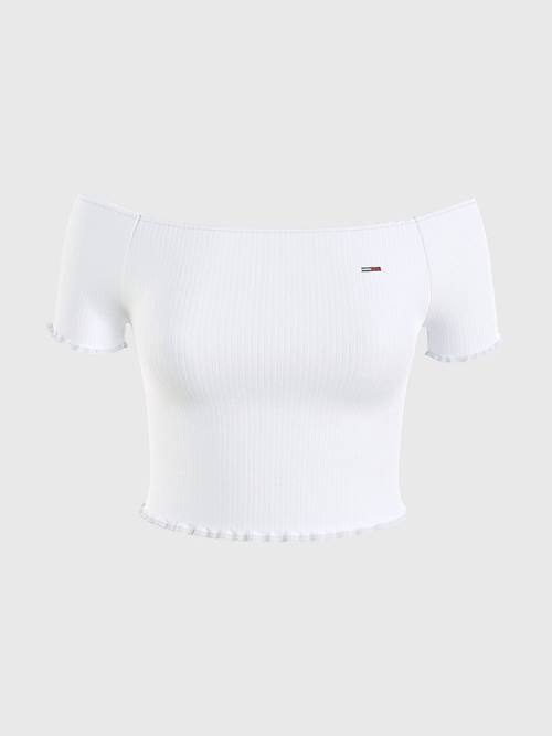 Tommy Hilfiger Cropped Off-The-Shoulder Póló Női Fehér | TH029XPY