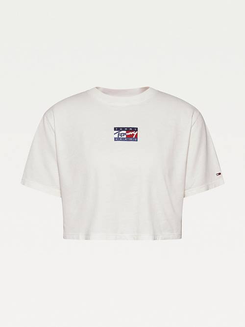 Tommy Hilfiger Cropped Pure Organic Pamut Logo Póló Női Fehér | TH953ABO