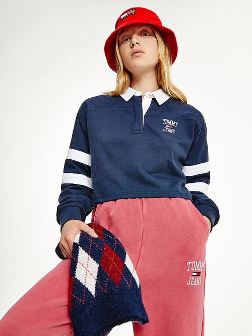 Tommy Hilfiger Cropped Rugby Póló Női Kék | TH793UBQ