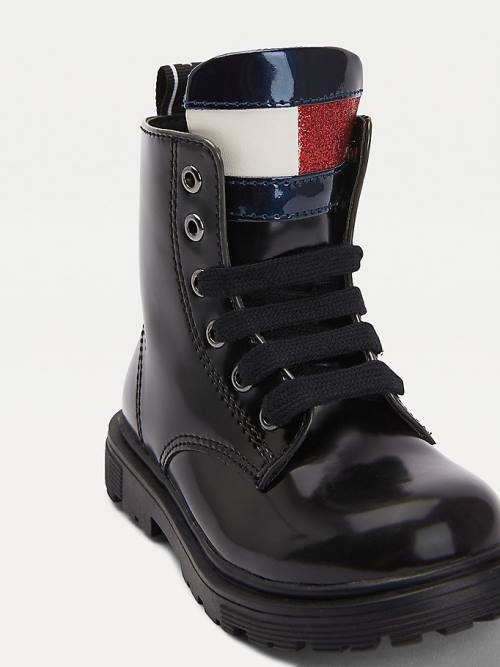 Tommy Hilfiger Csipke-Up Motoros Bakancs Lány Fekete | TH586GLD