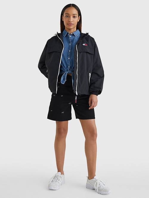 Tommy Hilfiger Csuklyás Chicago Windbreaker Kabát Női Fekete | TH761SYX