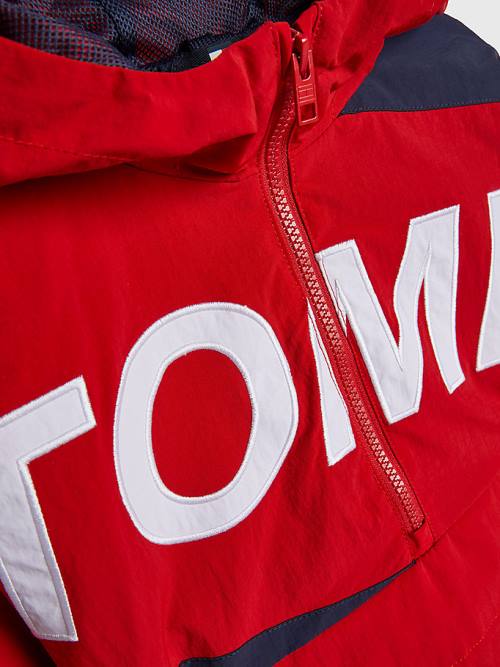 Tommy Hilfiger Csuklyás Logo Chicago Windbreaker Kabát Lány Piros | TH318SEM