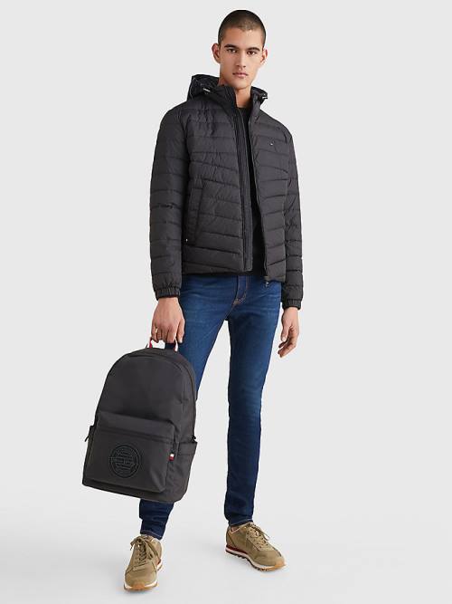 Tommy Hilfiger Csuklyás Tape Puffer Kabát Férfi Fekete | TH076BWX