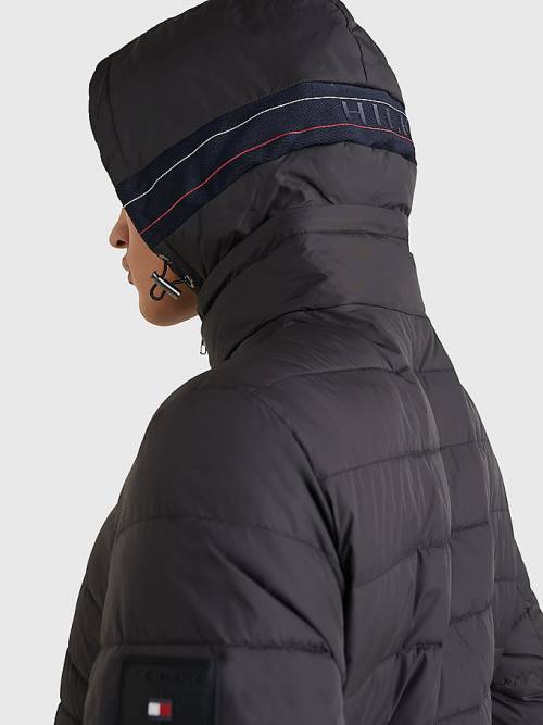 Tommy Hilfiger Csuklyás Tape Puffer Kabát Férfi Fekete | TH076BWX