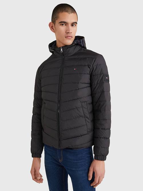 Tommy Hilfiger Csuklyás Tape Puffer Kabát Férfi Fekete | TH076BWX