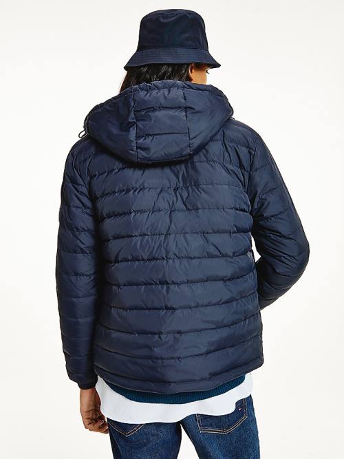 Tommy Hilfiger Csuklyás Tape Puffer Kabát Férfi Kék | TH190TGF