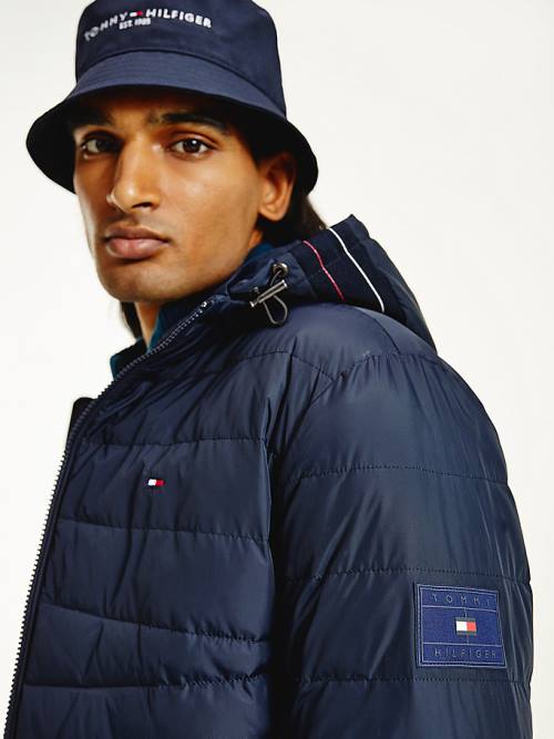 Tommy Hilfiger Csuklyás Tape Puffer Kabát Férfi Kék | TH190TGF