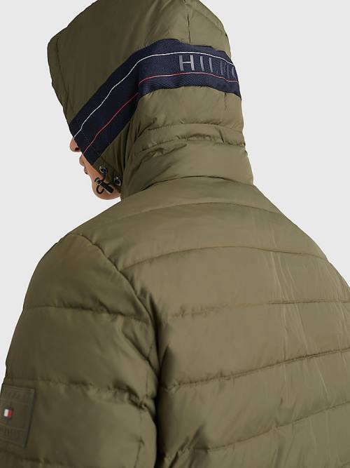 Tommy Hilfiger Csuklyás Tape Puffer Kabát Férfi Khaki | TH583HSB