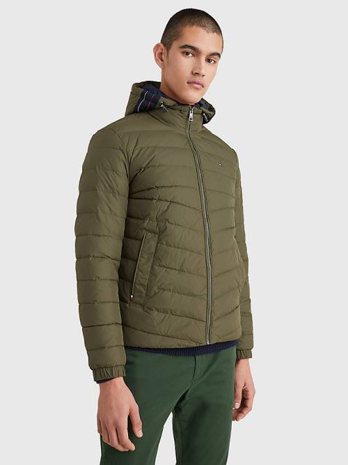 Tommy Hilfiger Csuklyás Tape Puffer Kabát Férfi Khaki | TH583HSB