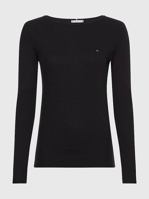 Tommy Hilfiger Csónak Neck Long Sleeve Skinny Póló Női Fekete | TH206KPH