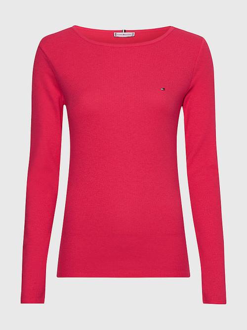 Tommy Hilfiger Csónak Neck Long Sleeve Skinny Póló Női Rózsaszín | TH245RON