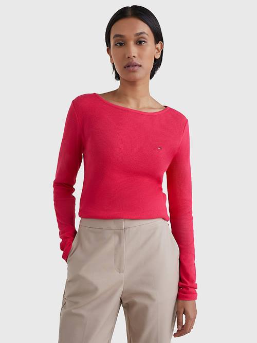 Tommy Hilfiger Csónak Neck Long Sleeve Skinny Póló Női Rózsaszín | TH245RON