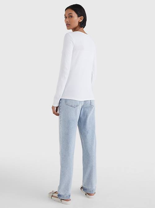 Tommy Hilfiger Csónak Neck Long Sleeve Skinny Póló Női Fehér | TH386ZIO