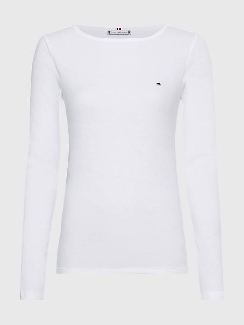 Tommy Hilfiger Csónak Neck Long Sleeve Skinny Póló Női Fehér | TH386ZIO