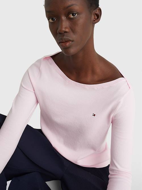 Tommy Hilfiger Csónak Neck Organic Pamut Jumper Pulóverek Női Rózsaszín | TH063CUV