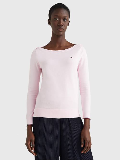 Tommy Hilfiger Csónak Neck Organic Pamut Jumper Pulóverek Női Rózsaszín | TH063CUV