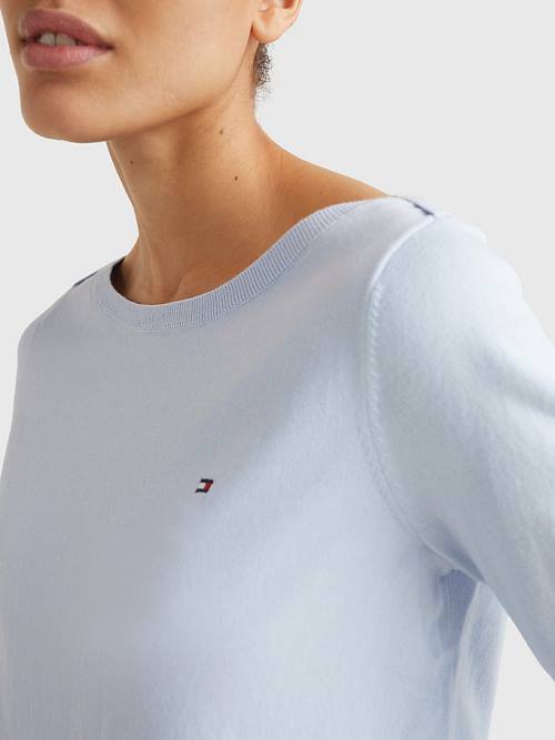 Tommy Hilfiger Csónak Neck Organic Pamut Jumper Pulóverek Női Kék | TH086OCN