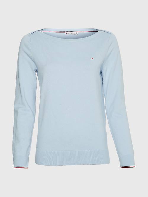 Tommy Hilfiger Csónak Neck Organic Pamut Jumper Pulóverek Női Kék | TH086OCN