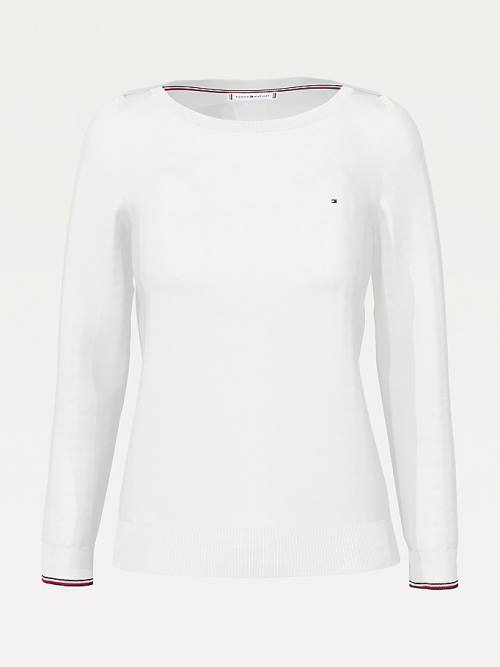 Tommy Hilfiger Csónak Neck Organic Pamut Jumper Pulóverek Női Fehér | TH093YPT