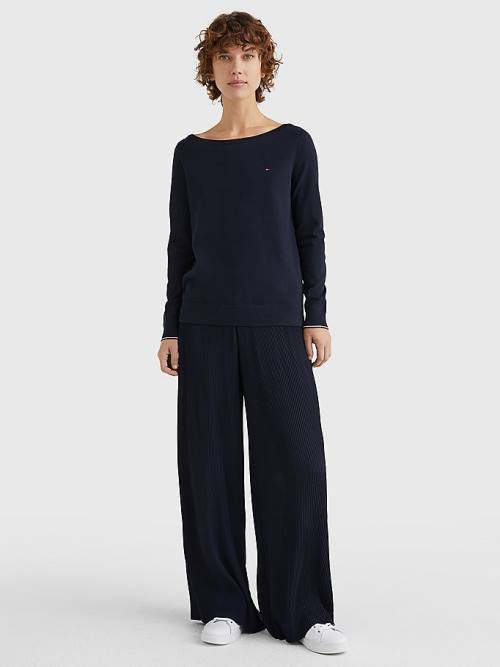 Tommy Hilfiger Csónak Neck Organic Pamut Jumper Pulóverek Női Kék | TH716MCD