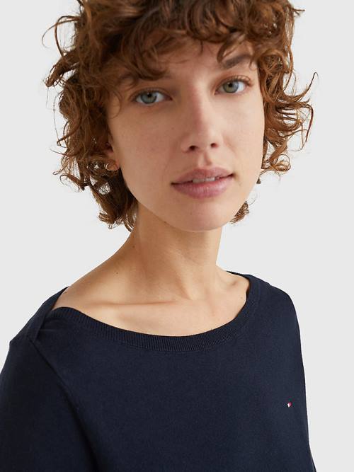 Tommy Hilfiger Csónak Neck Organic Pamut Jumper Pulóverek Női Kék | TH716MCD