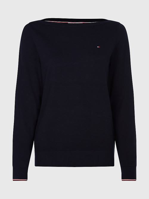 Tommy Hilfiger Csónak Neck Organic Pamut Jumper Pulóverek Női Kék | TH716MCD