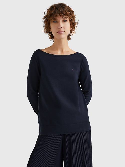 Tommy Hilfiger Csónak Neck Organic Pamut Jumper Pulóverek Női Kék | TH716MCD