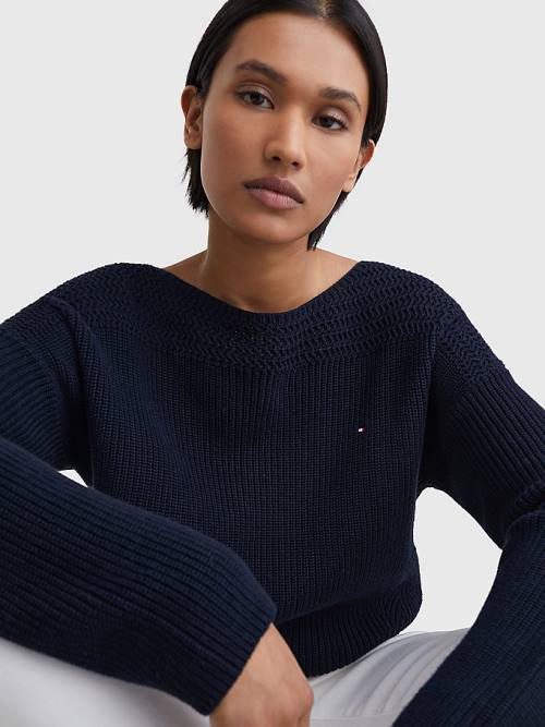 Tommy Hilfiger Csónak Neck Relaxed Fit Jumper Pulóverek Női Kék | TH047EHB