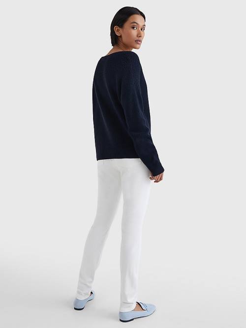 Tommy Hilfiger Csónak Neck Relaxed Fit Jumper Pulóverek Női Kék | TH047EHB