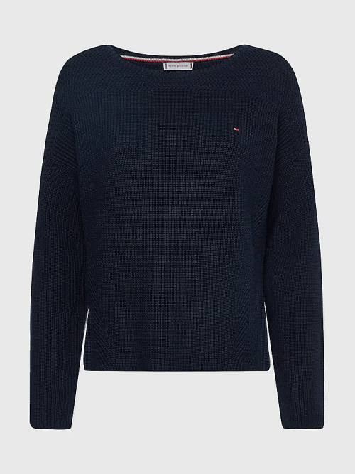 Tommy Hilfiger Csónak Neck Relaxed Fit Jumper Pulóverek Női Kék | TH047EHB