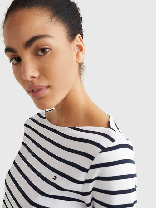 Tommy Hilfiger Csónak Neck Three-Quarter Sleeve Póló Női Fehér | TH607RHJ