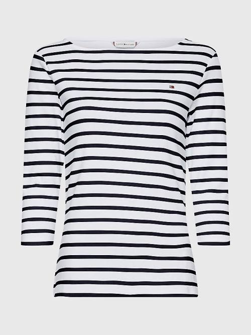 Tommy Hilfiger Csónak Neck Three-Quarter Sleeve Póló Női Fehér | TH607RHJ