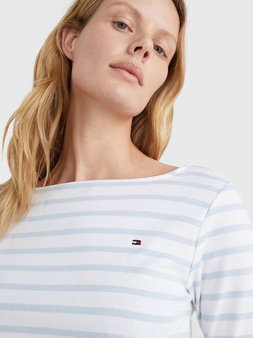 Tommy Hilfiger Csónak Neck Three-Quarter Sleeve Póló Női Fehér | TH689QTR