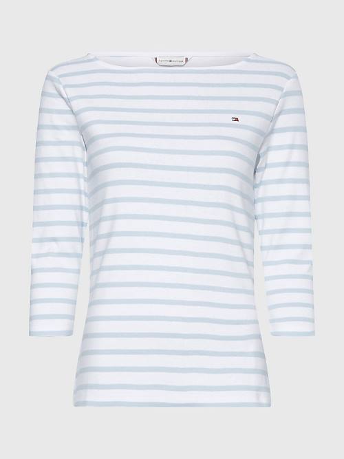 Tommy Hilfiger Csónak Neck Three-Quarter Sleeve Póló Női Fehér | TH689QTR