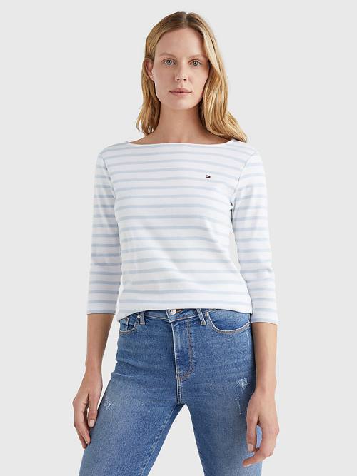 Tommy Hilfiger Csónak Neck Three-Quarter Sleeve Póló Női Fehér | TH689QTR