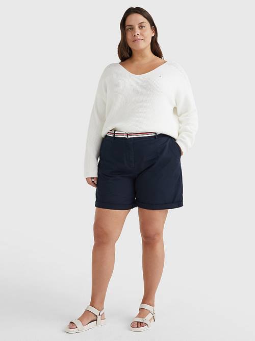 Tommy Hilfiger Curve Contrast Knit Relaxed Fit V-Neck Jumper Pulóverek Női Fehér | TH753AQN