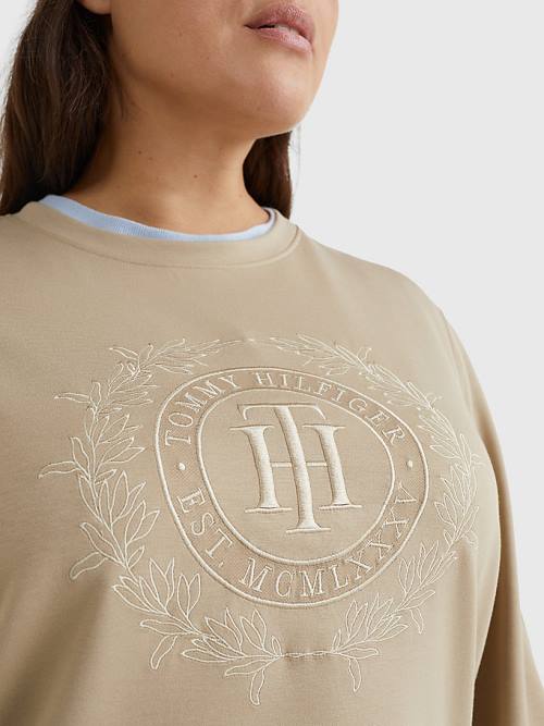 Tommy Hilfiger Curve Crest Embroidery Relaxed Pulóver Női Bézs | TH167HYV